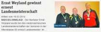 NWZ-Online berichtete: Ernst Weyland gewinnt erneut Landesmeisterschaft